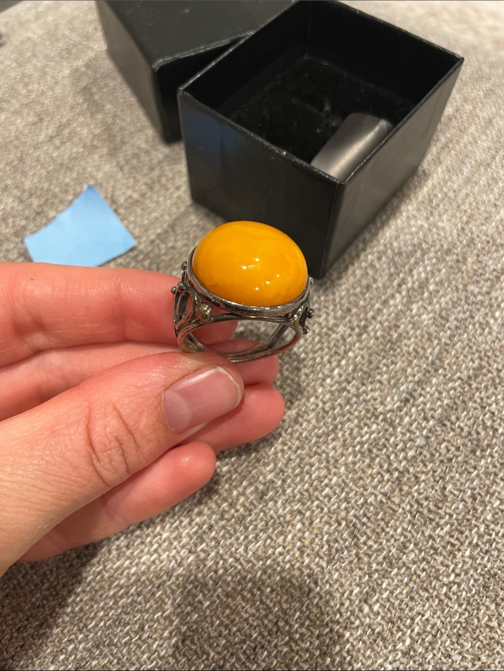 Yellow Oval Cabochon Statement Ring - Women's Fashion Ring